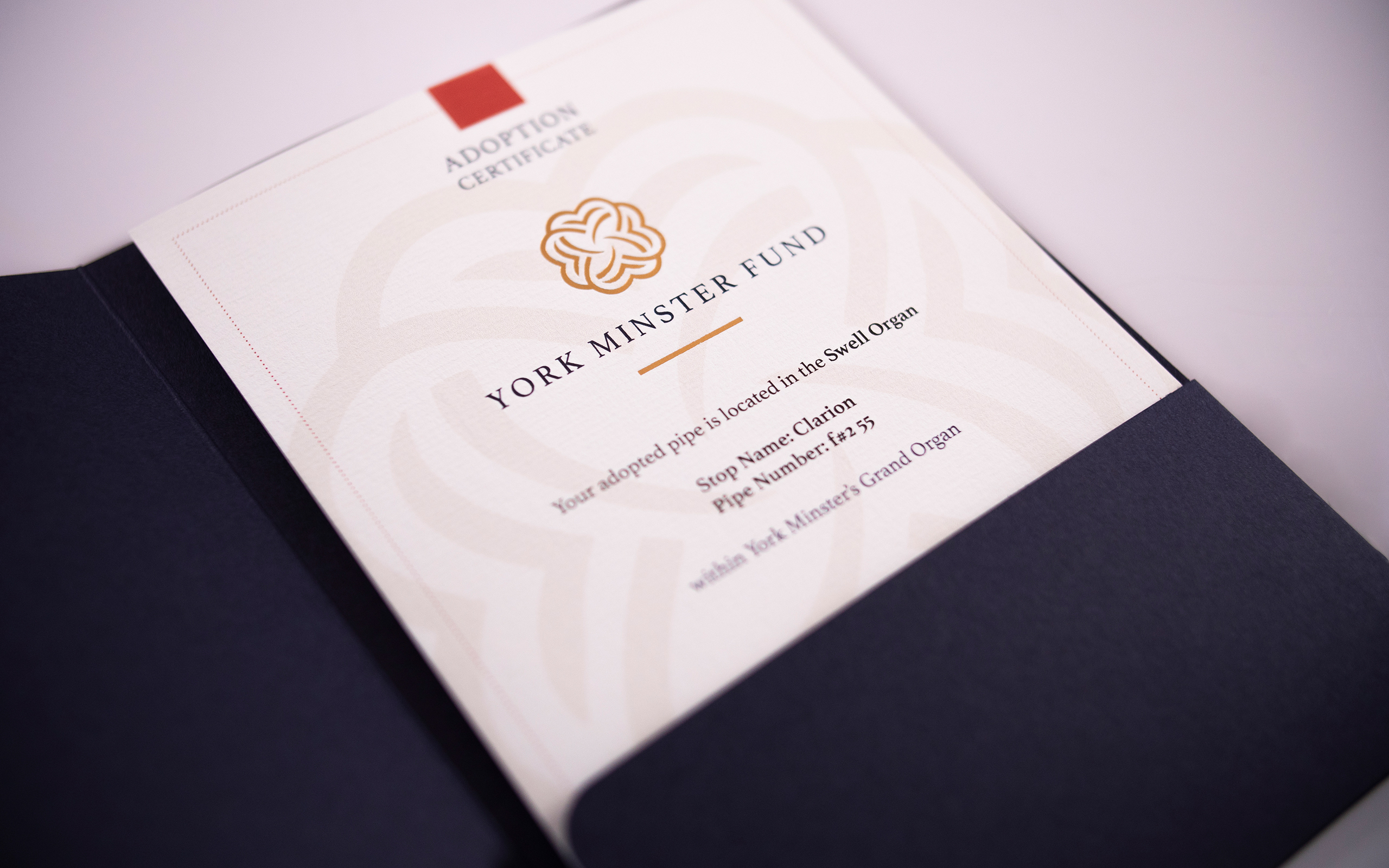 York_Minster_Fund_Folder_Certificate_Pipe_Adoption_Paper_Stock_Foiling