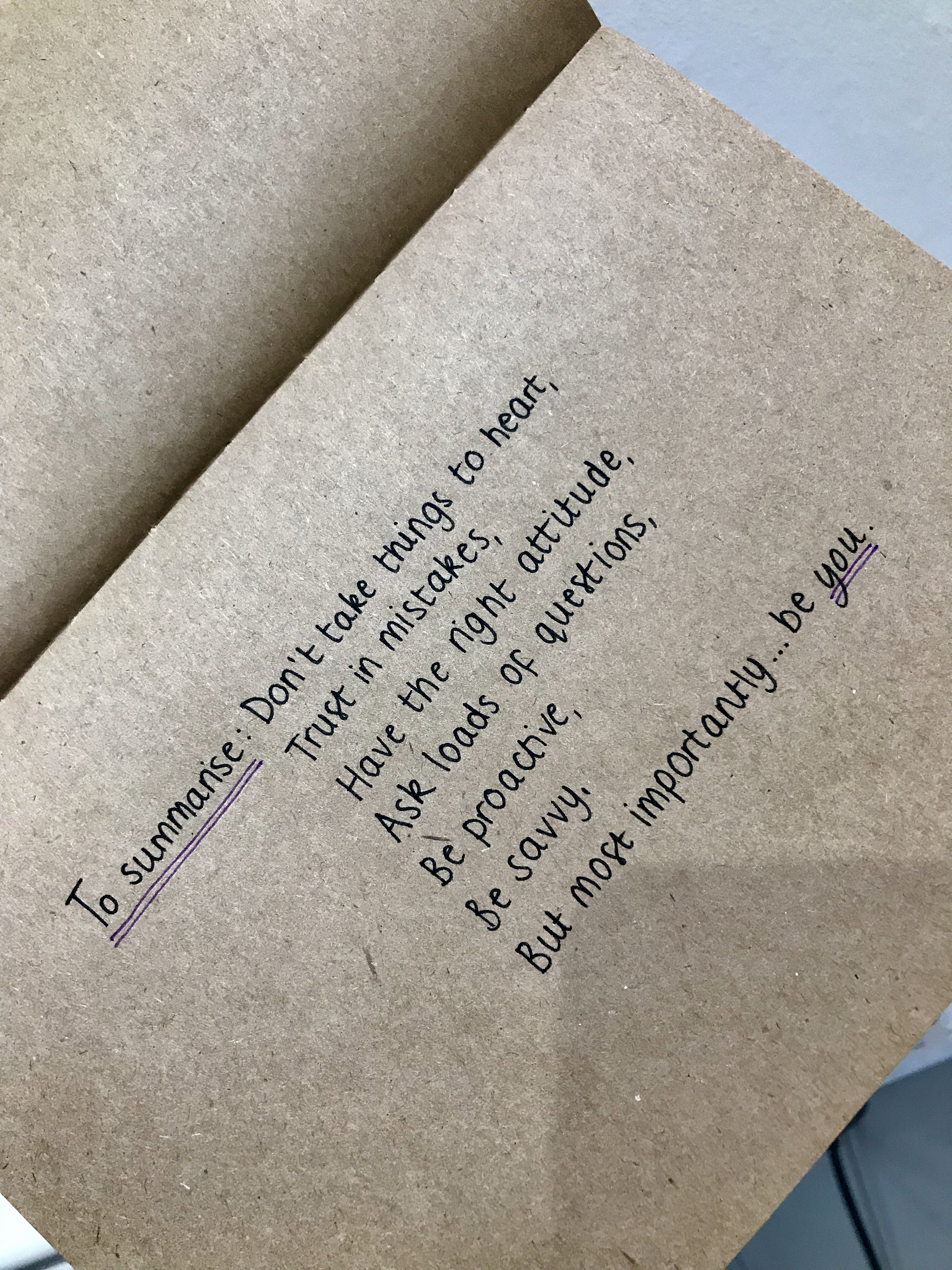 Hand written list of motivational points